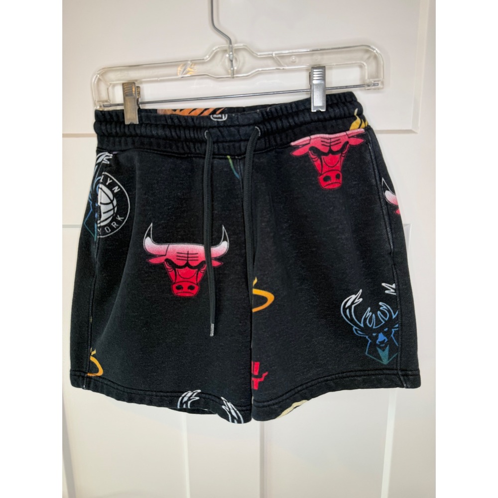 Hollister NBA Fleece Sweat Shorts‎ Mens Small Black All Over Print Team Logos S